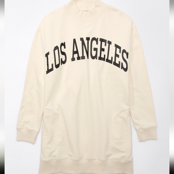 American Eagle Oversized Fleece Mock Neck Los Angeles Mini Dress Size Medium Nwt - Picture 8 of 8